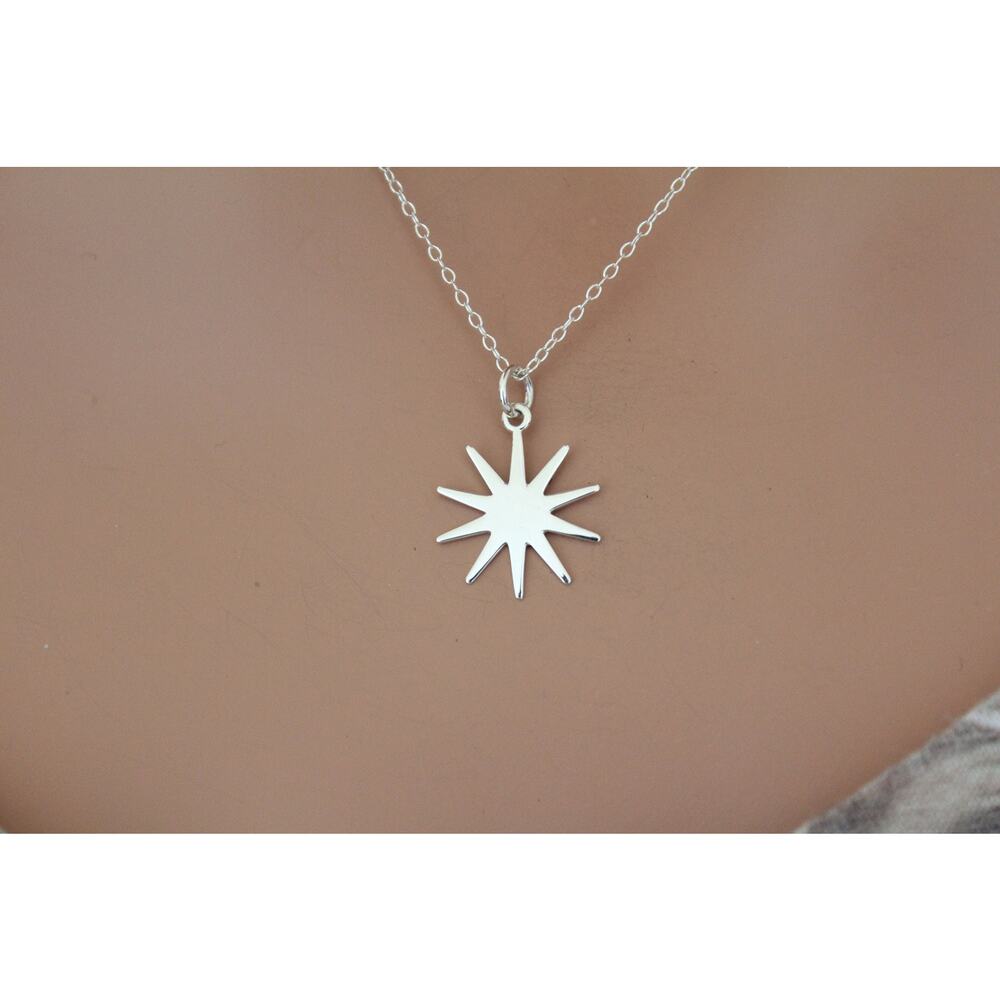 Sterling Silver Sun Charm Necklace, Silver Sun Charm Necklace